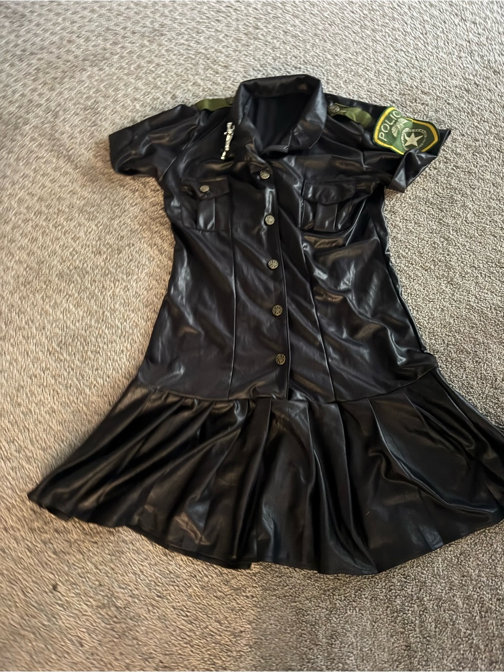 Police Black Faux Leather Mini Dress with Pleated Skirt